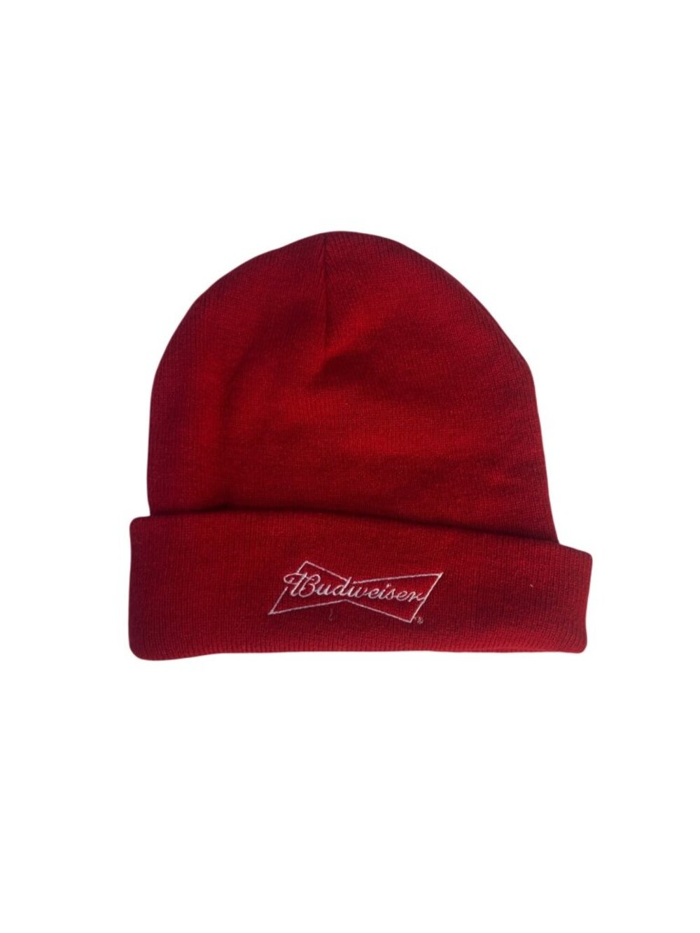 Budweiser Knit Beanie Hat Embroidered Logo Red Cuffed Winter Cap